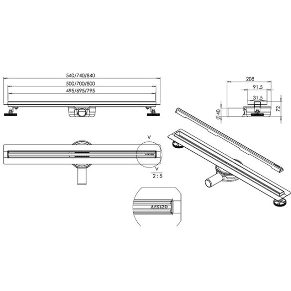 AREZZO design keskeny 700 mm es rozsdamentes ac l foly ka Steel r ccsal AR 700K